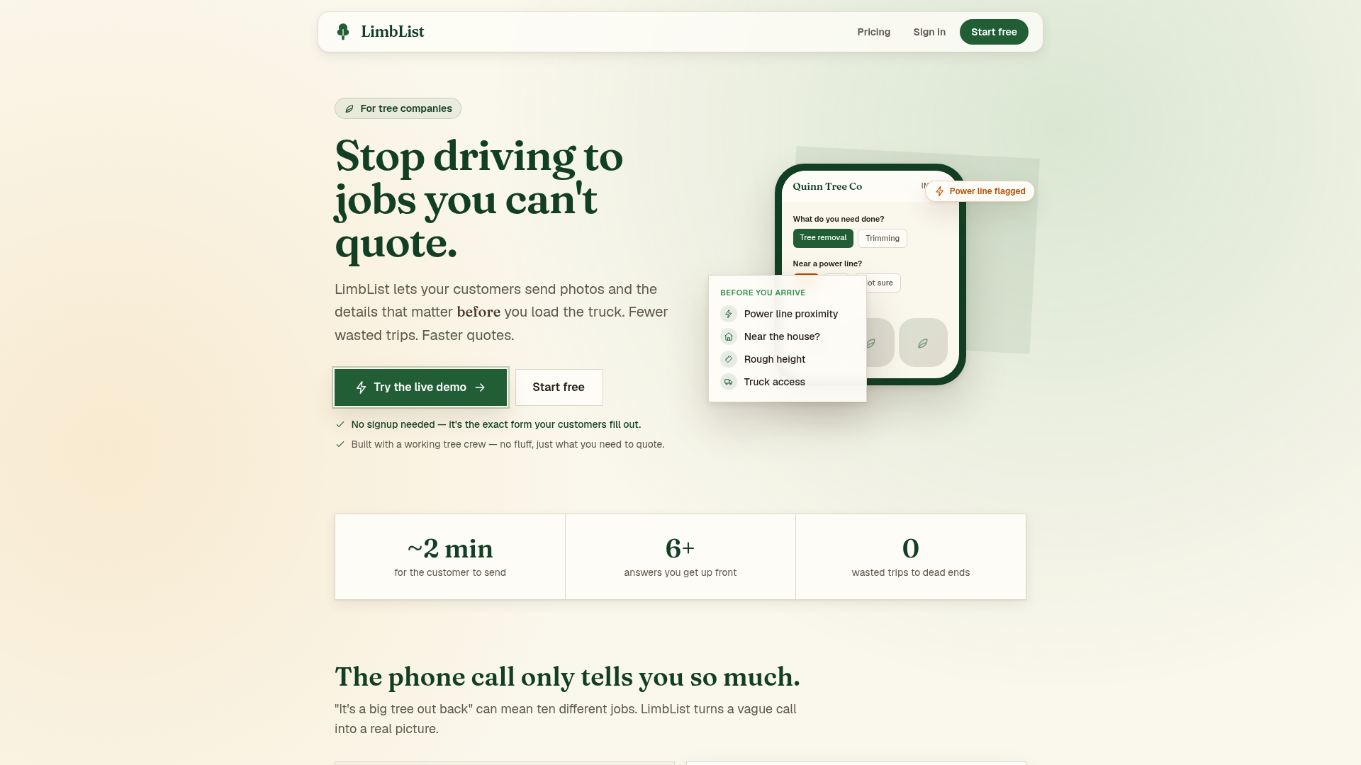 LimbList — photo-first tree job intake platform